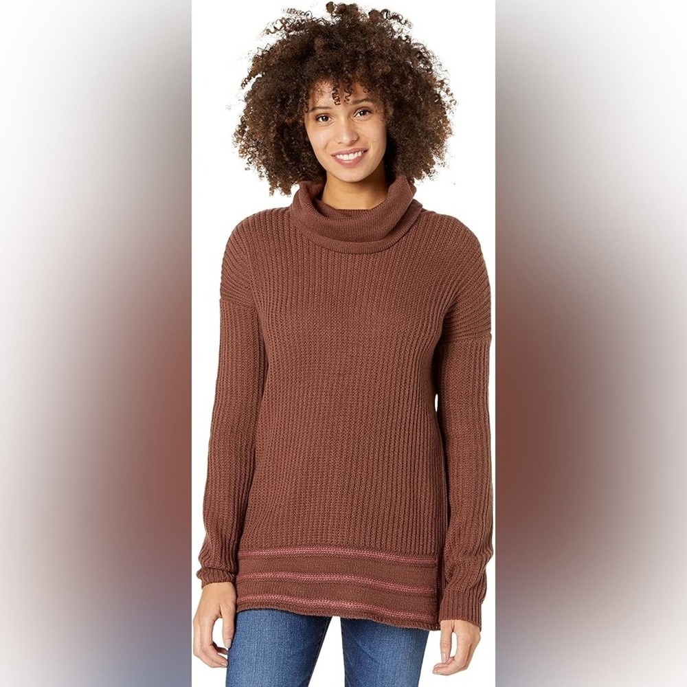 NWT PRANA Sweater Womens Small‎ Brown Clove Wool Blend Cowl Funen Loop Striped